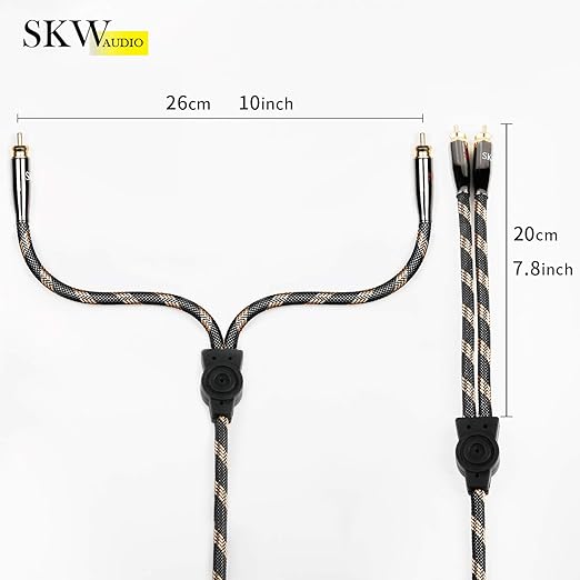 SKW RCA Y Splitter Cable 1 Male to 2 Male Subwoofer Cord, BG Series Ultra-high Purity Copper RCA Y Cable with OD 7.0mm, Multiple Shield Stereo Audio Cable for Subwoofer, Home Theater 3.2ft (1M)