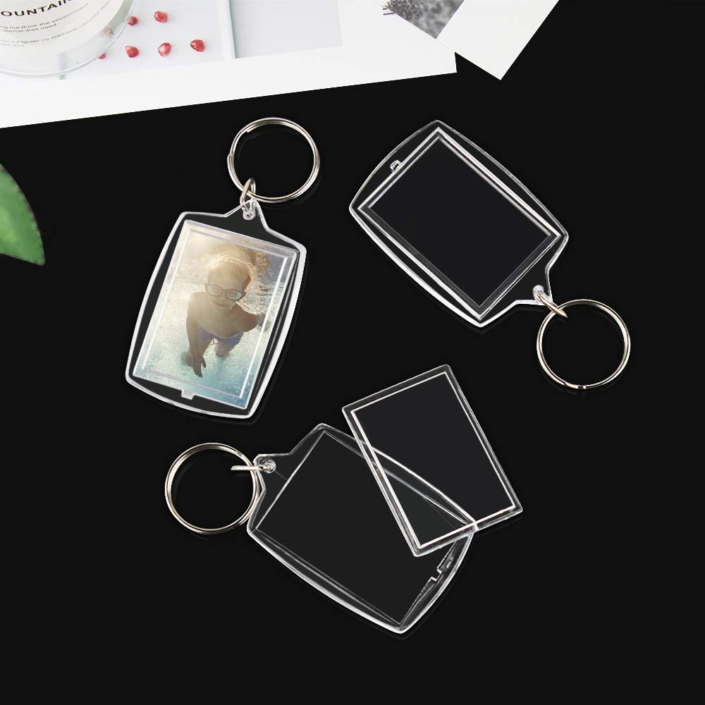 30 PCS Photo Insert Keychains, Acrylic Clear Blank Keyrings Picture Frame Keyring with Split Ring for Personalised Custom and Passport Photo Size, 1.57 Inch by 2.36 Inch