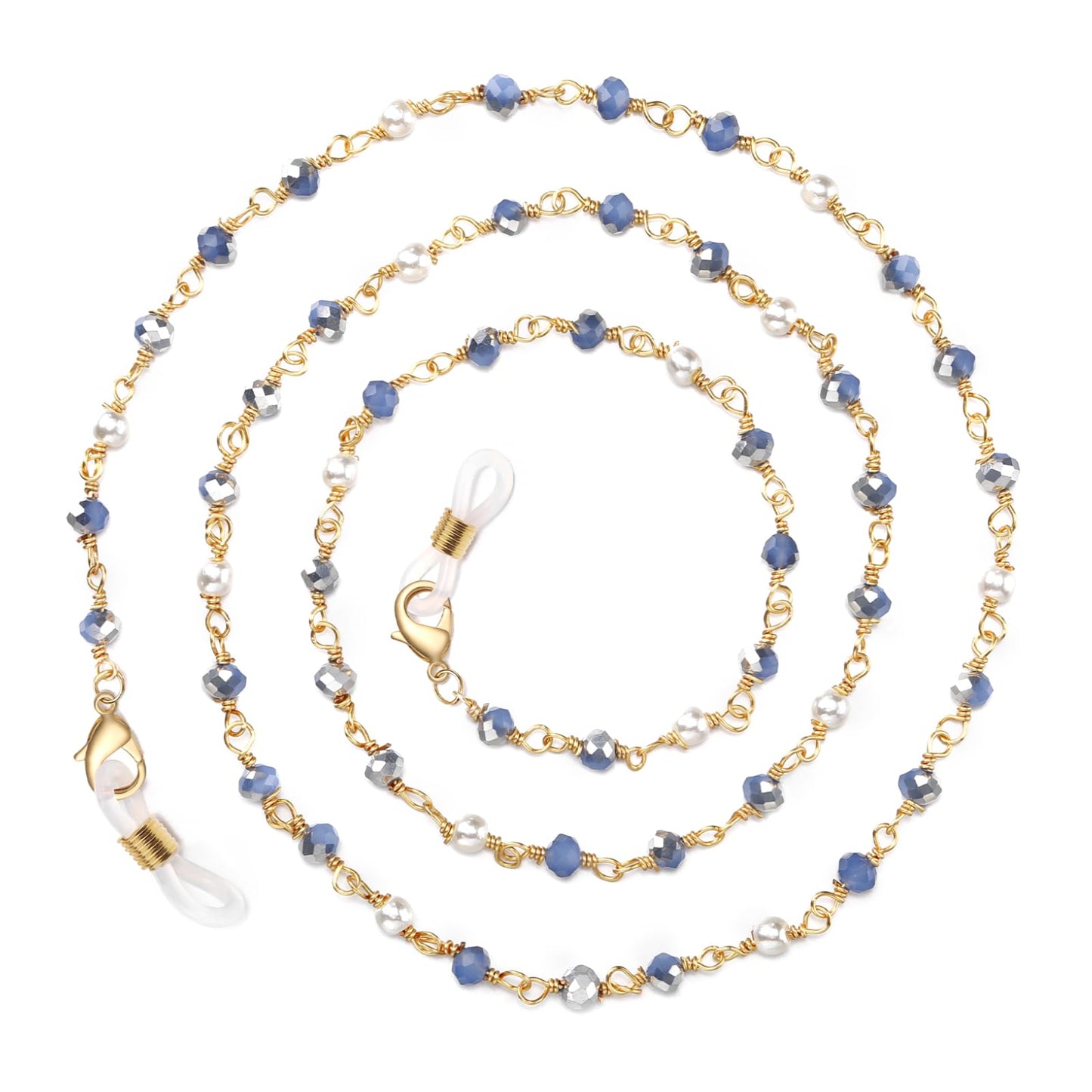 humlbird Glasses Chain Eyeglasses Chain Mask Lanyard Coloful Crystal Beaded Pearl Sunglasses Chain Dark Blue
