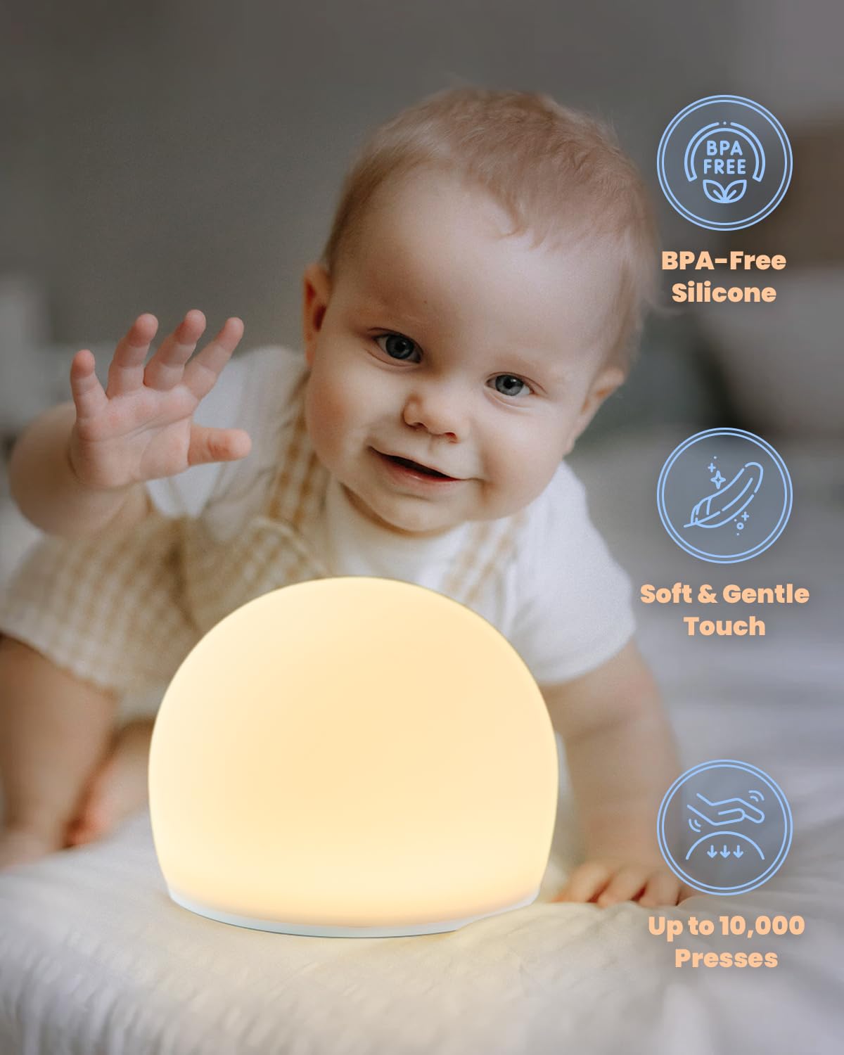Night Light for Kids, Soft Egg Light with 13 Colors Changing Mode, Interactive Tap Light Stress Relief, LED Sensory Light Ball, Adjustable Brightness Globe Lamp Christmas Gifts, Auto-dim in 30 Minutes