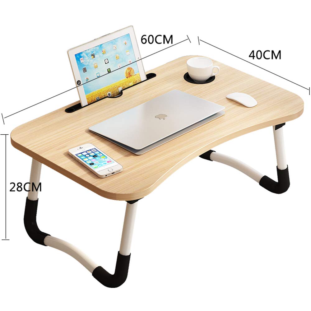 Lap Desk with Storage Drawer, Holders for Cup and Tablet, Laptop Bed Tray Table with Foldable Legs, Laptop Bed Stand, Portable Standing Table for Sofa Couch Floor (23", Walnut)