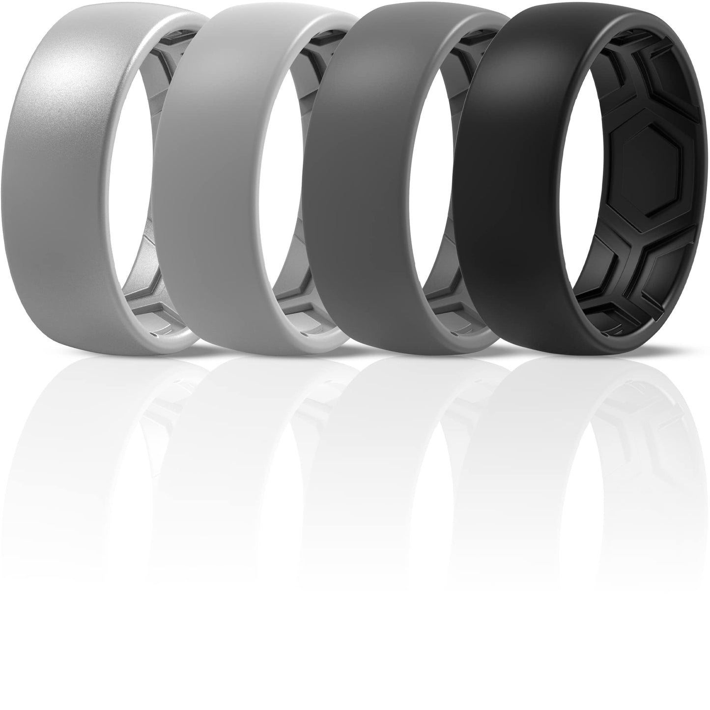 ThunderFit Men's Patterned Silicone Rings, 8mm Wide 2.2mm Thick Rubber Bands,Variety Multipack 1,4,7