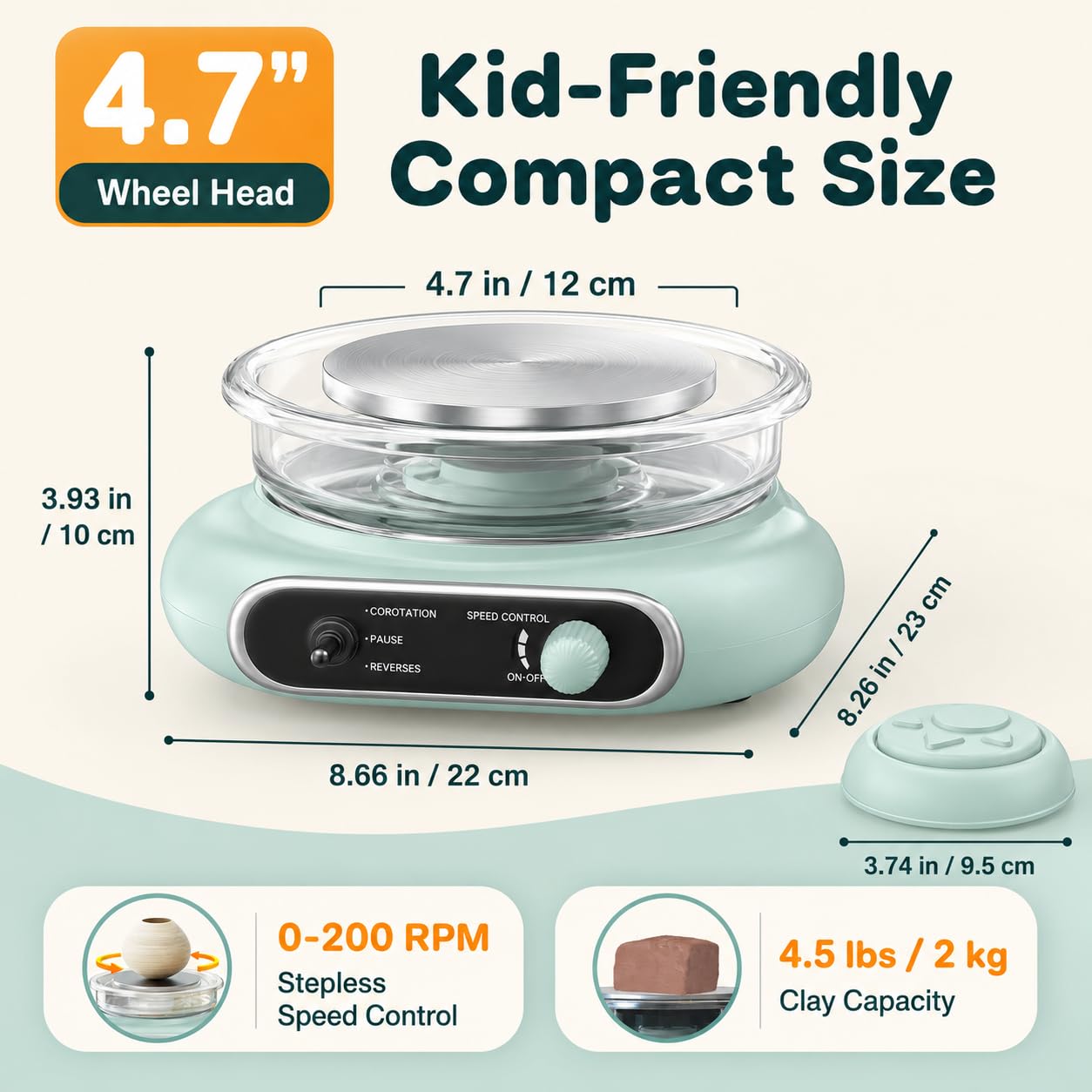 Alldeer Pottery Wheel for Kids Teens Beginners - 4.7" Turntable Electric Mini Clay Wheel with Foot Pedal, Adjustable Speed Ceramic Making Machine with 8 Pottery Shaping Tools, Craft Kits