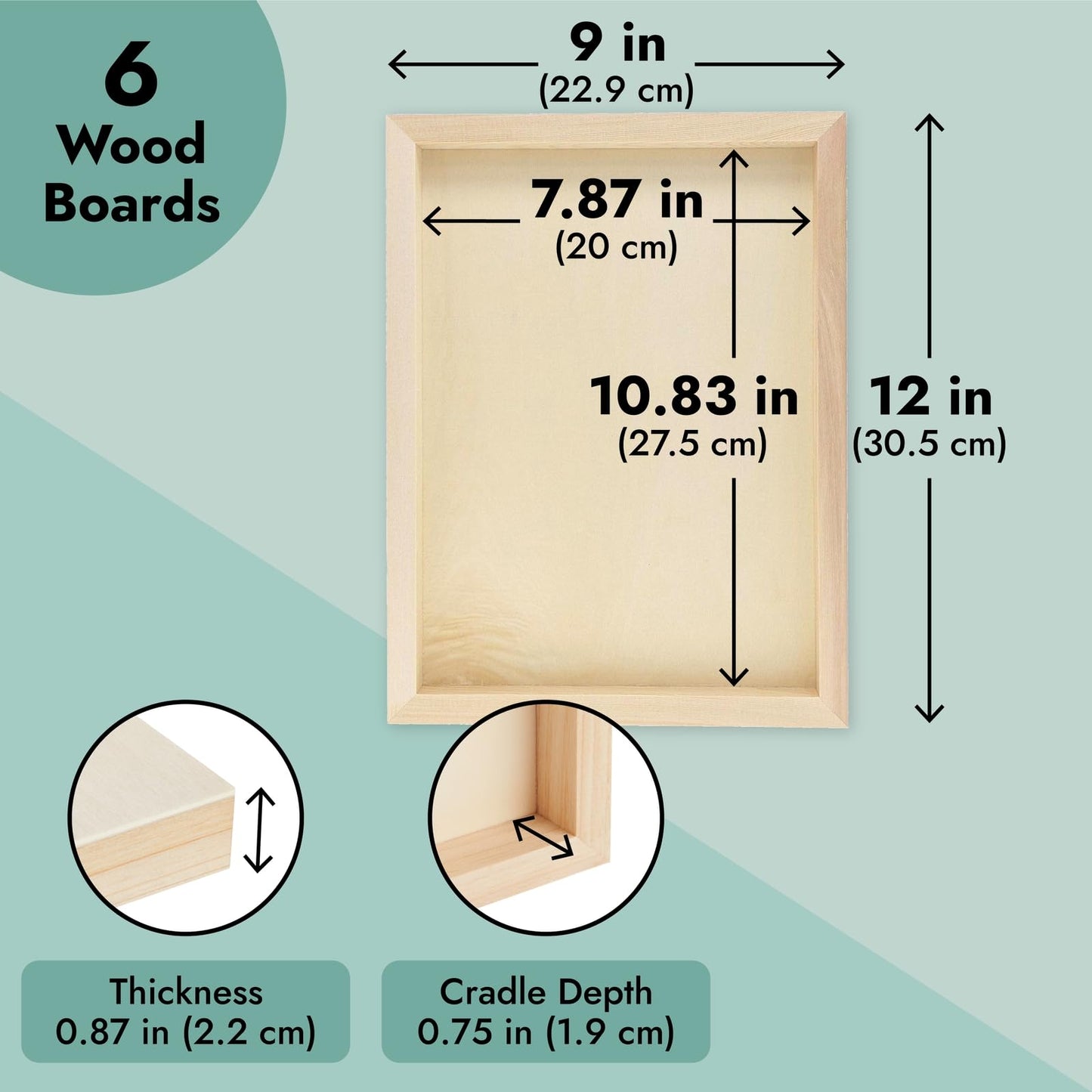 Bright Creations Canvas Boards for Painting - 9 x 12 in, Natural Wood, 6-Pack, Unfinished Deep Cradle - for DIY Wood Panel Signs & Painting Crafts