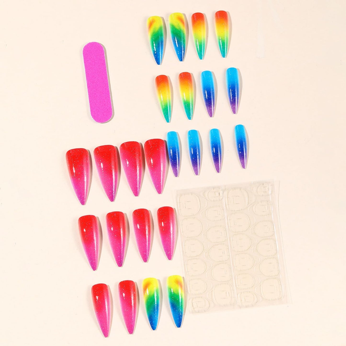 SEENEEY Stiletto Gradient False Nails, 24pcs Acrylic Press-On Nails, Glitter Glue, Ombre, XL Nails, Glitter, Colorful, Artificial Nails, Long Press On Nails