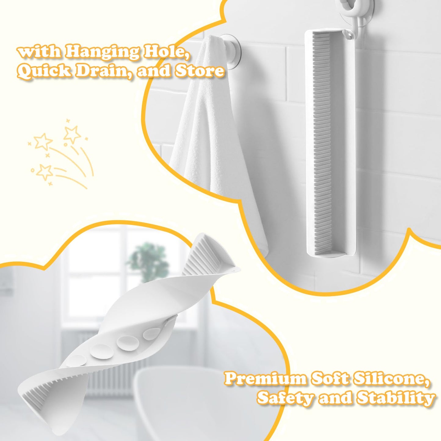 AGPTEK 24 Inch Bathtub Splash Guard with 10 Suction Cups, Silicone Tub Water Splash Guard for Bathtub, Bath Toy Tray Holder Play Shelf for Kids, Universal for Bathroom, Kitchen Sink (White)