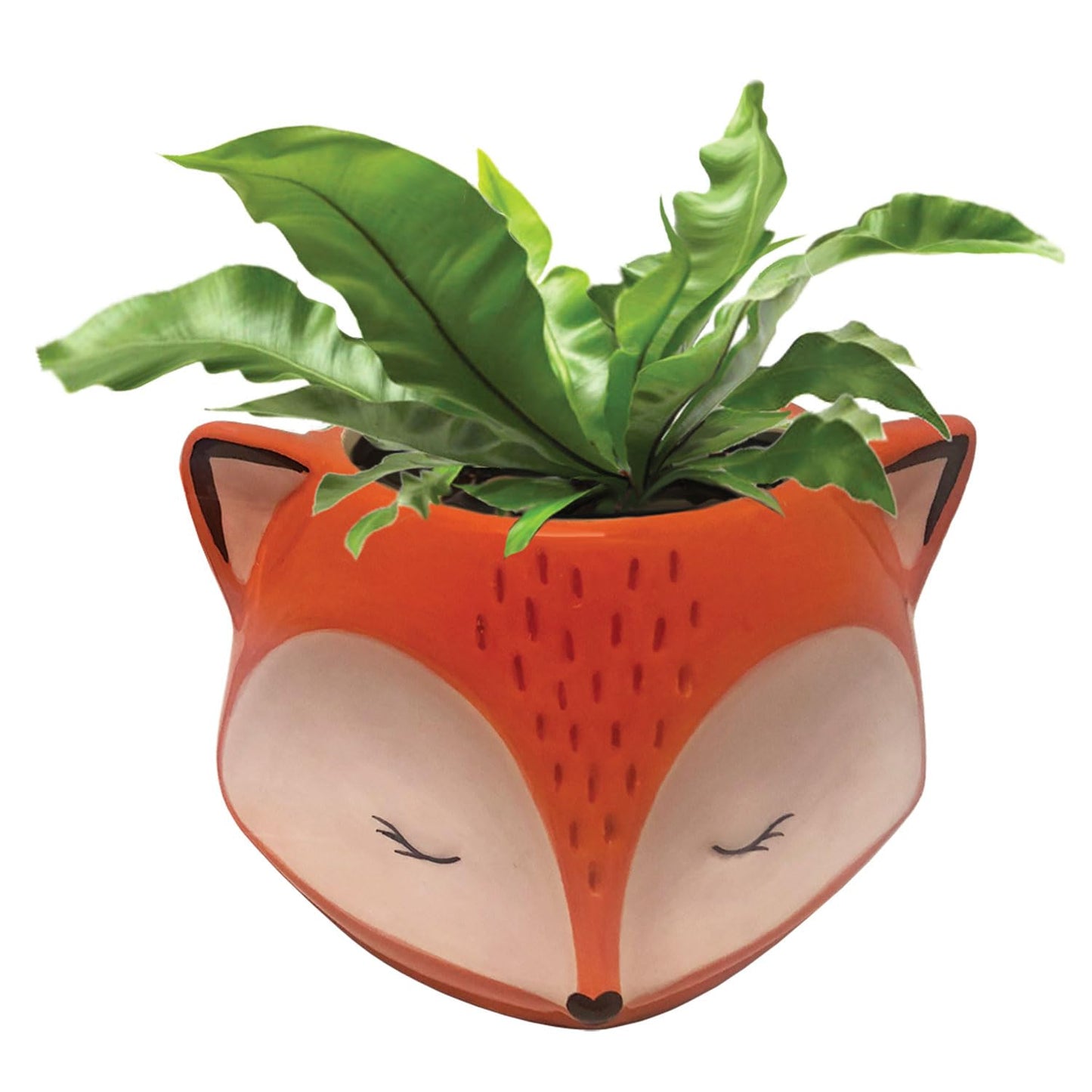 Streamline Imagined Ceramic Orange Fox Planter, Drainage Hole, Orange