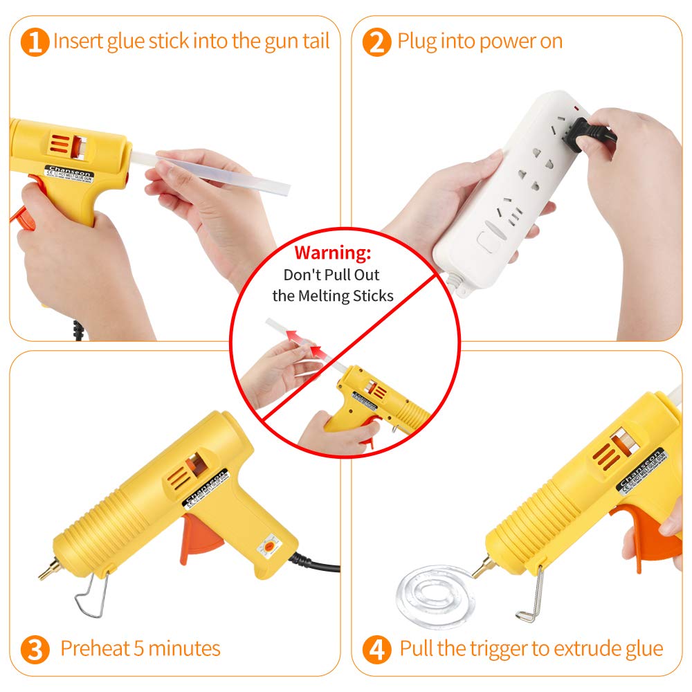 Chanseon 150 watts Industrial Hot Melt Glue Gun US Plug with 10 Pcs Glue Sticks Adjustable Temperature 5 Copper Nozzles for DIY Crafts and Quick Repairs