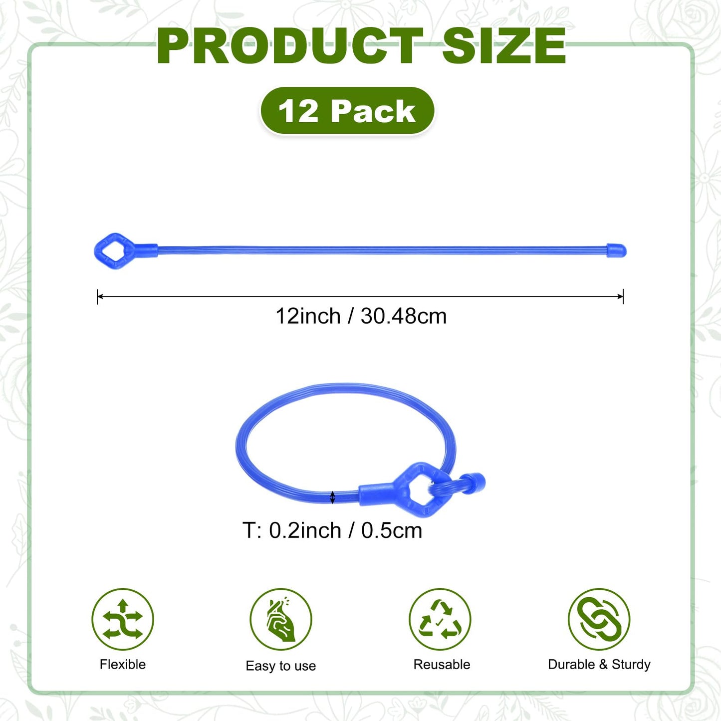 M METERXITY 12-Pack Adjustable Plant Ties, 12inch/30.48cm Silicone Flexible Multi-Function Sturdy Garden Twist Tie for Plant Support/Tree/Shrub/Vine, Reusable Support Twine [Blue]