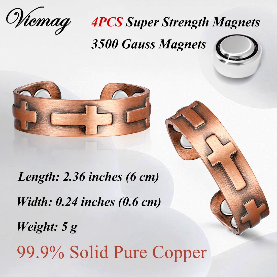 Vicmag Copper Magnetic Ring for Women, Ladies Fingers Thumb, 100% Solid Pure Copper Jewelry Gift