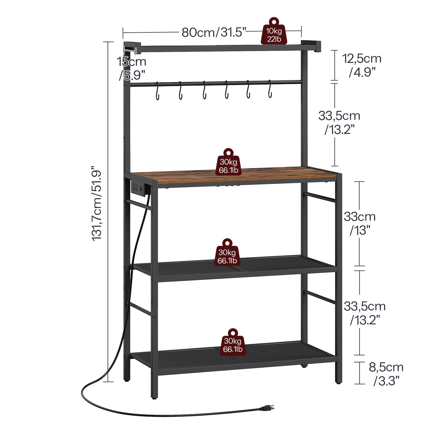 MAHANCRIS Bar Cart for Home and Bakers Rack with Power Outlet Bundle, Microwave Stand with Storage, RCJM6101-BRHR351E01