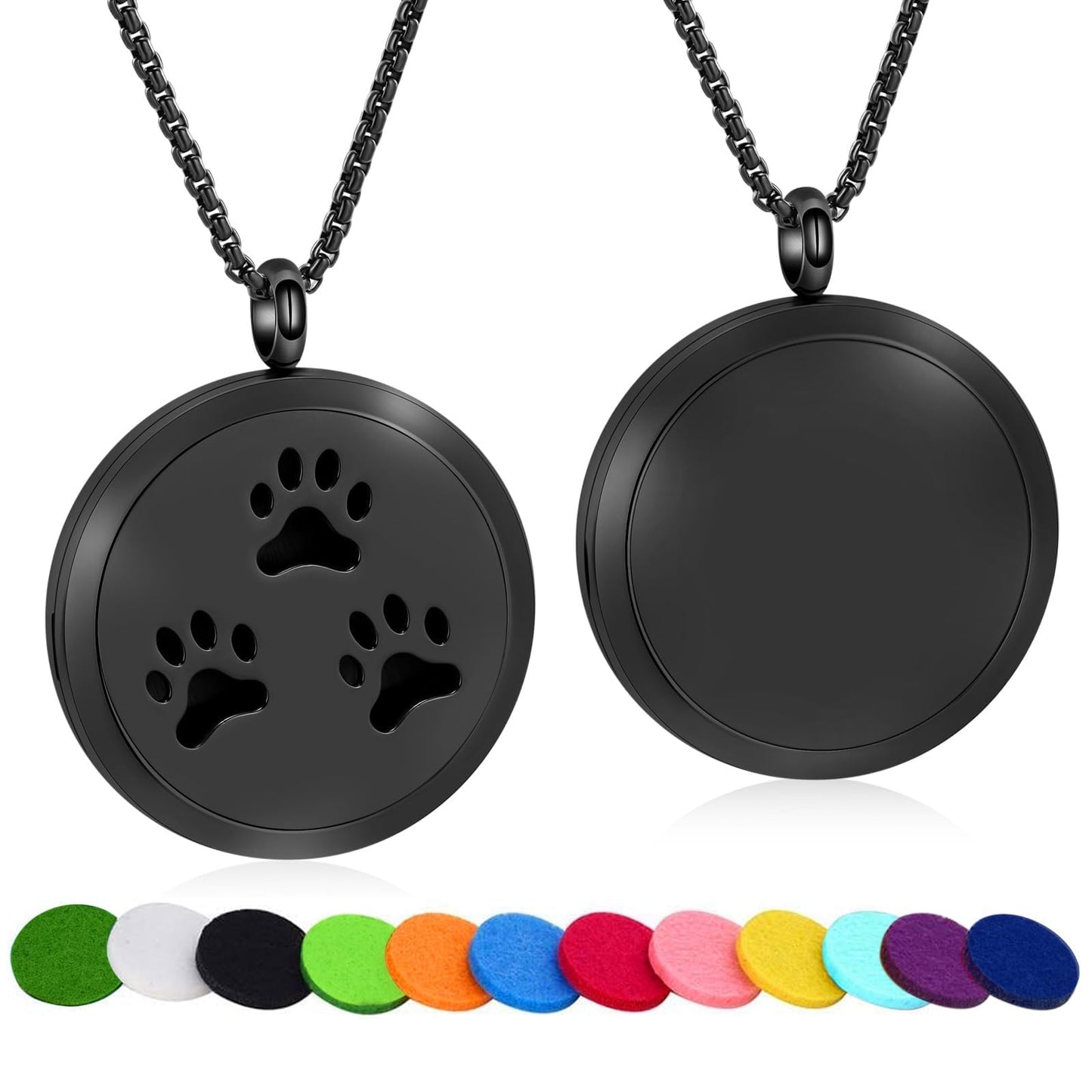 Minicremation Stainless Steel Paw Print Round Perfume Essential Oil Diffuser Pendant Necklace Women Aromatherapy Essential Oil Diffuser Locket Pendant Necklace, with Refill Pads