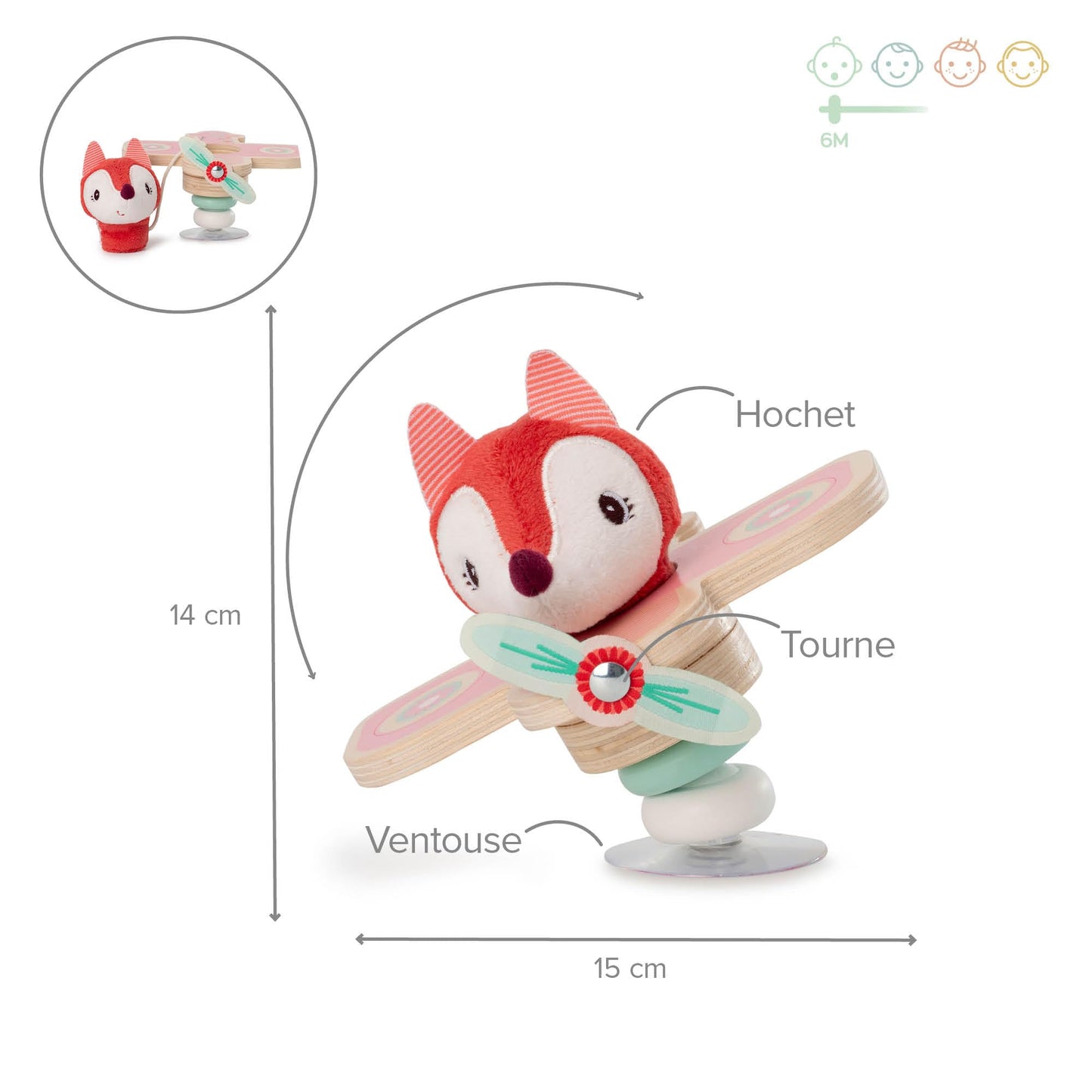 LILLIPUTIENS - Alice in Plane Swing with Suction Cup - Interactive Toy for Babies with Bell and Wooden Rings - Stimulates fine Motor Skills, Sight and Hearing - from 6 Months - Early Learning Game -