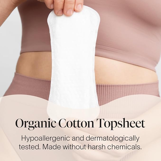 Cora Period Long Liners | 100% Organic Cotton Topsheet | Ultra Thin, Quick Absorbency | Hypoallergenic | Dermatologically Tested | Unscented, No Wings (72 Long Liners)