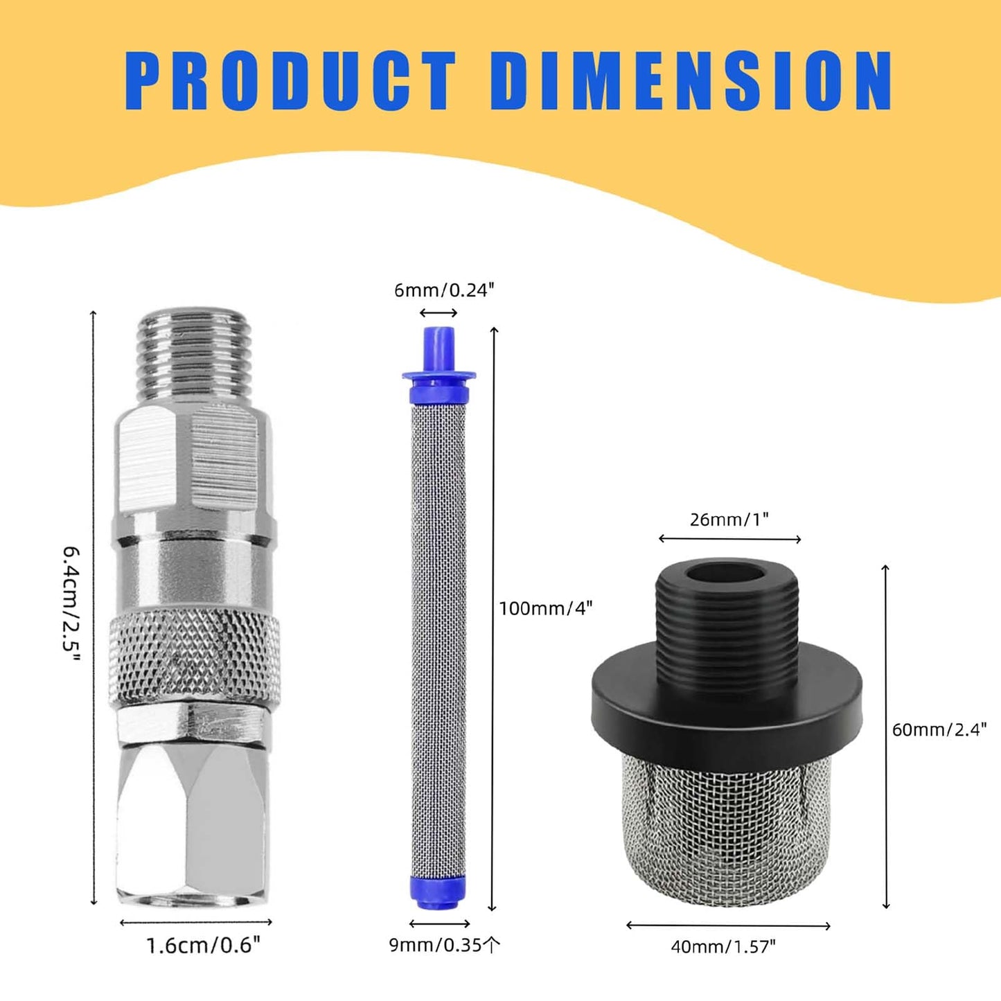 1pcs 288716 3/4-Inch Inlet Strainer & 3pcs 288749 60-Mesh Spray Gun Filters & 1pcs Sprayer Joint 1/4-Inch 360 Degrees Rotate Stainless Connector Fits Graco Paint Sprayers Gun（1+3+1PK ）
