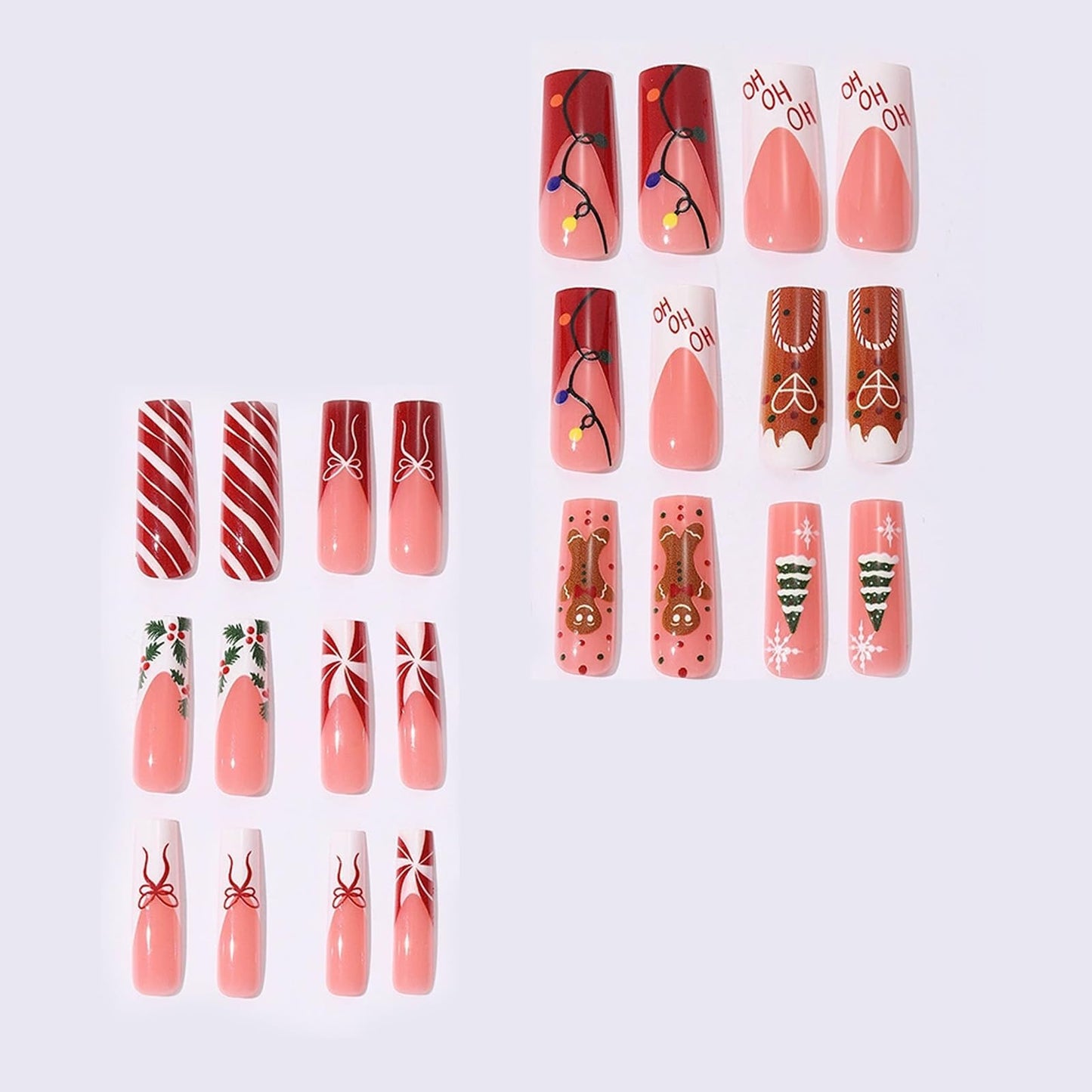 IMSOHOT Christmas Press on Nails Long Square Fake Nails Xmas Red False Nails Full Cover Acrylic Winter Cute Stick on Nails for Women 24Pcs