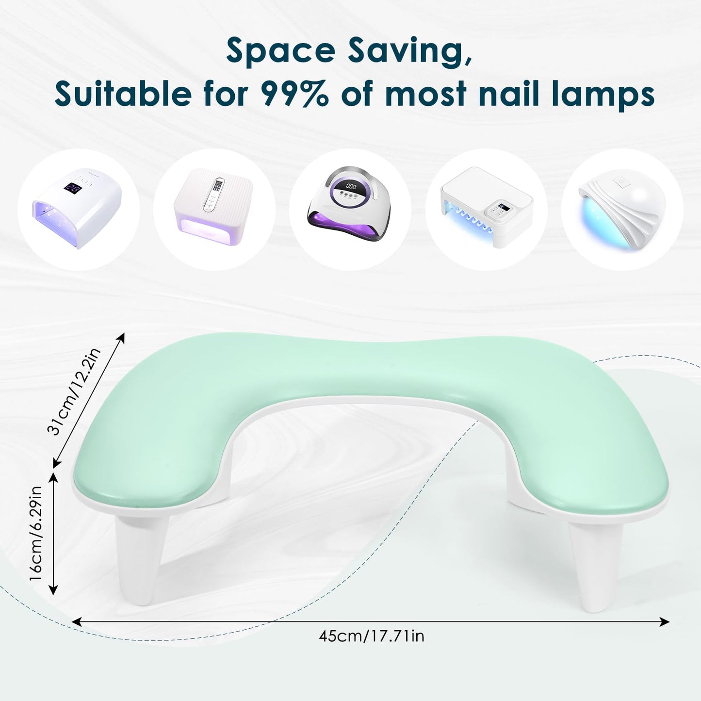 Arm Rest for Nails Tech - U-shaped Manicure Nail Hand Rest Pillow Cushion, Big Microfiber Leather Nail Arm Rest Stand for Acrylic Nail Art Tech (Mint Green)