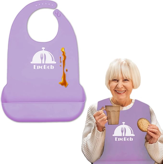 Silicone Adult Bibs with Crumb Catcher, Washable and Adjustable Adult Bibs for Elderly Men Women Seniors