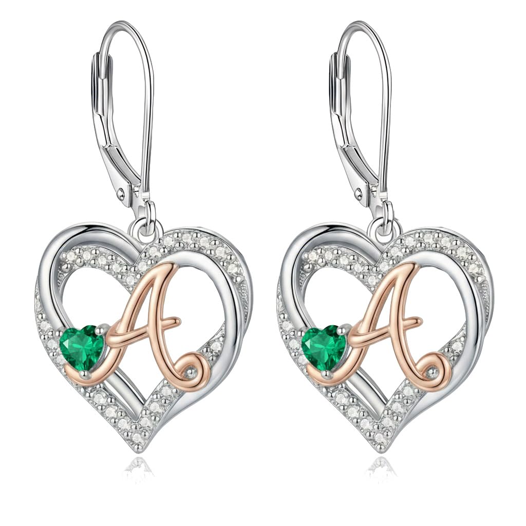 ZPMMPZ Initial Birthstone Earrings Intial Letter Dangle Drop Earrings Birthstone Jewelry Gifts for Women A & June