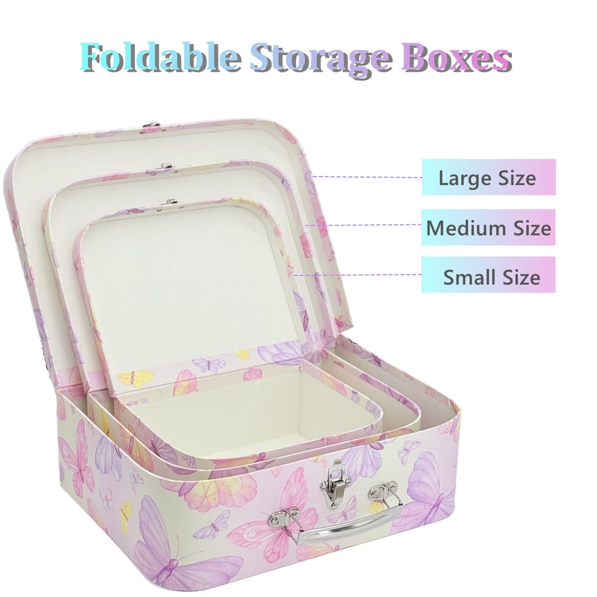 Amedoo Paperboard Suitcases Set of 3 Decorative Storage Boxes with Lids, Mini Suitcases, Cute Boxes (Butterfly)