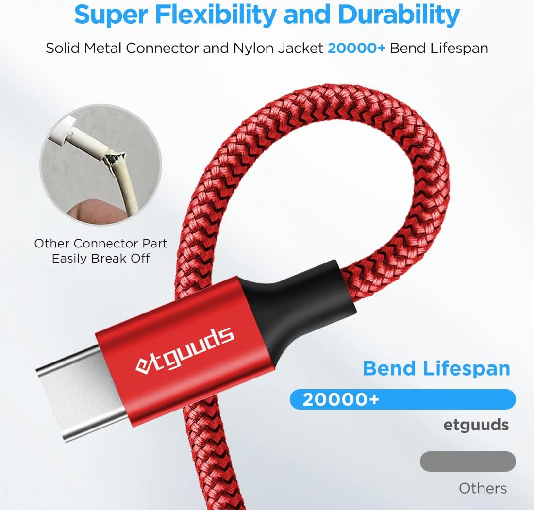 Long USB C Cable [12ft, 2-Pack], etguuds Fast Charging USB A to Type C Charger Cable Braided for Samsung Galaxy S22 S21 S20 Ultra 5G S10 S10E S9 Note 20 10 9, A10e A20 A33 A32 A50 A70, LG, Moto, Pixel