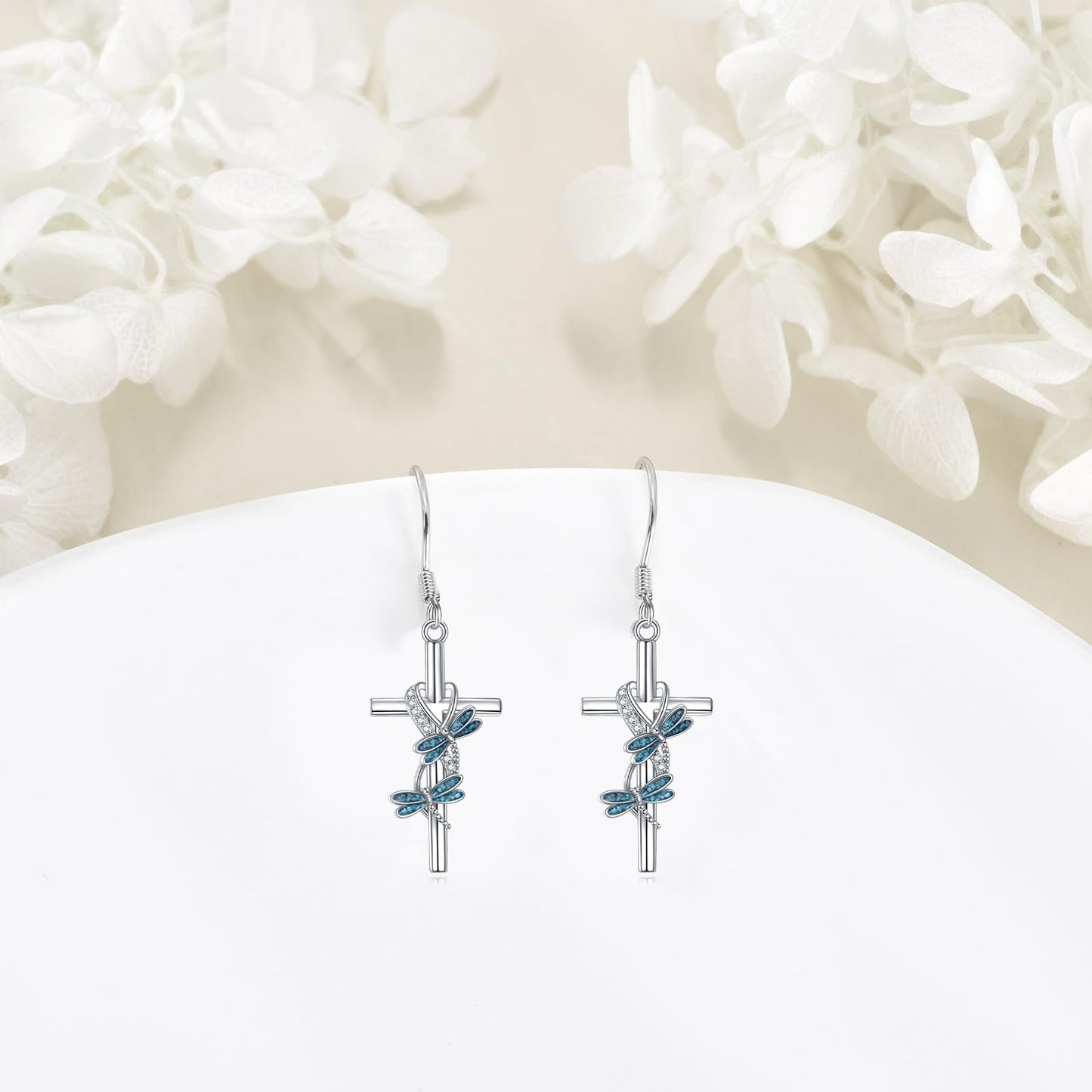 ONEFINITY Dragonfly Cross Earrings 925 Sterling Silver Dragonfly Dangle Earrings Animal Jewelry Gifts For Women