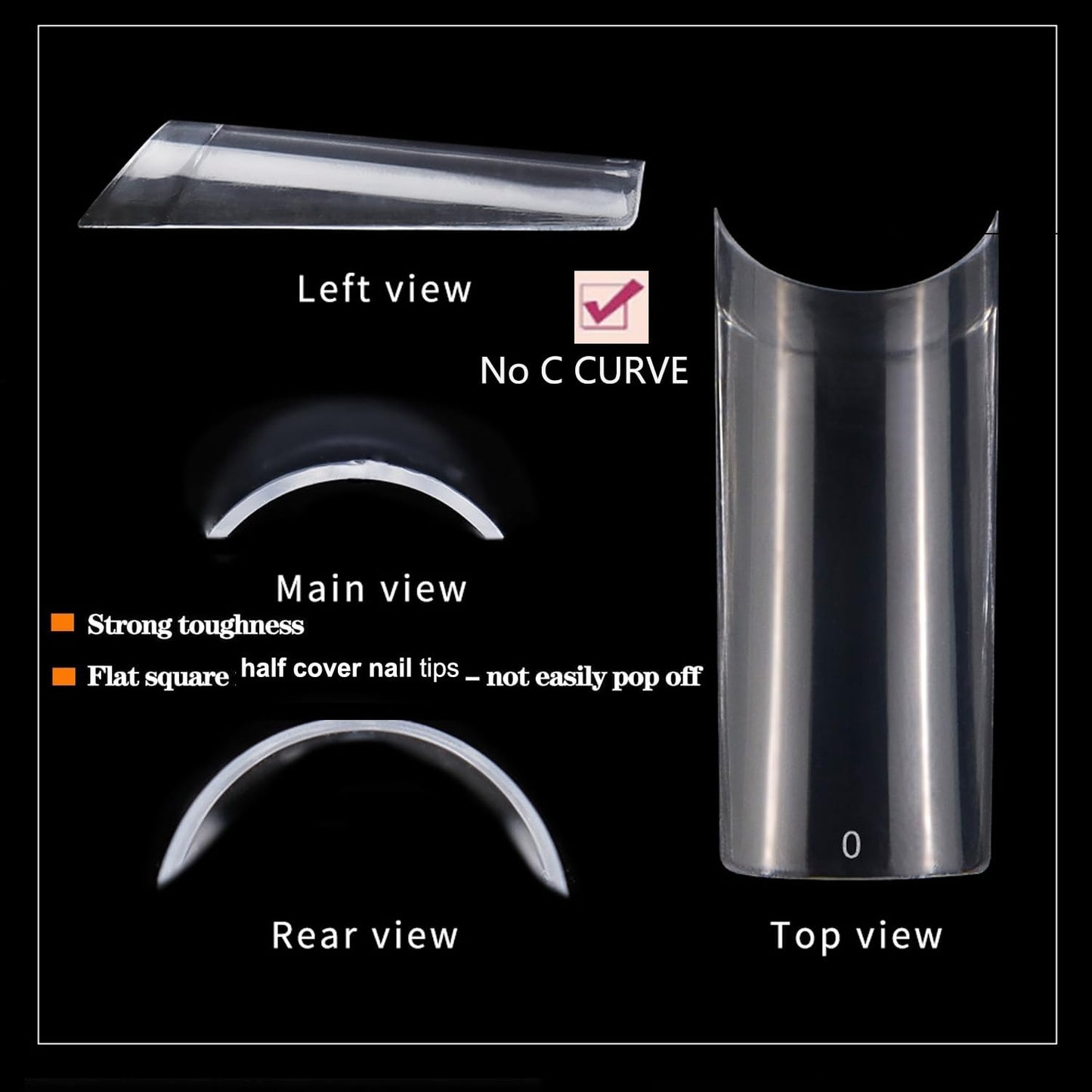 HWHUNO Long Straight Half Cover Tapered XL Square Nail Tips No C Curve,Clear ABS False Nails Medium for Manicure Salon Professional and Home DIY