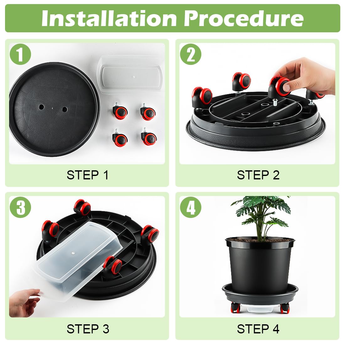 RooTrimmer 13 Inch Plant Stand Rolling Tray Plant Caddy with Wheels and Removable Drainage Holes and Drip Tray Plant Dolly for Heavy Duty Large Plants Rollers (2 Pack)