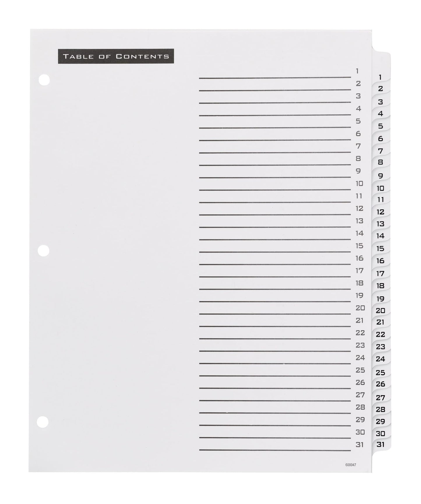 Office Essentials 11680 Table 'n Tabs Dividers, 31-Tab, Letter - White