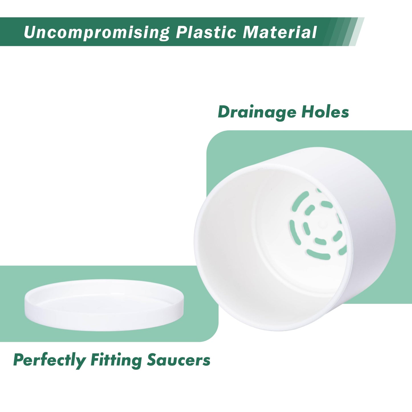 D'vine Dev 4 Pack 4.5 Inch Modern Plastic Plant Pots, Small Garden Planters for Plant with Drainage Holes and Saucers, White Color, 74-Z-F-2