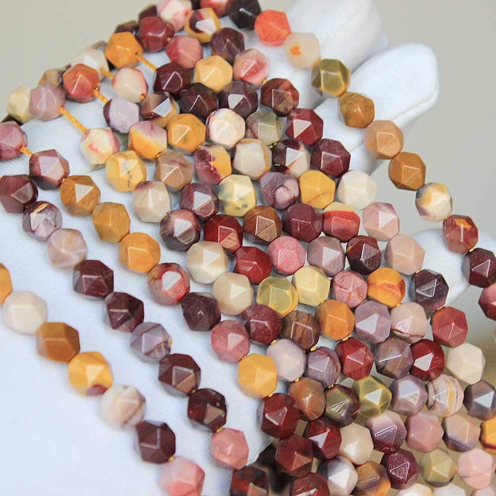 MJDCB Best Sellers Natural Stone Beads Faceted Polygon Moonkaite Jasper Crystal Energy Stone Healing Power for Jewelry Making(8mm)