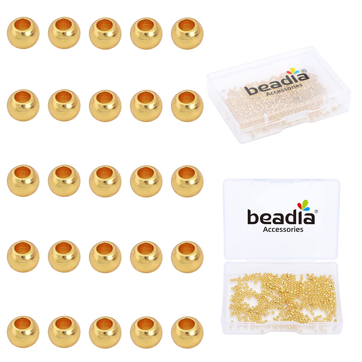 BEADIA 14K Gold Plated Round Spacer Beads 2mm 600pcs for Jewelry Making Findings Non Tarnish