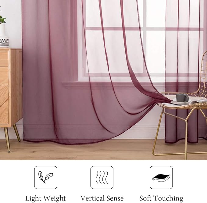 MIULEE 2 Panels Solid Color Sheer Christmas Window Curtains Elegant Window Voile Panels/Drapes/Treatment for Bedroom Living Room (54X63 Inches Wine Red)