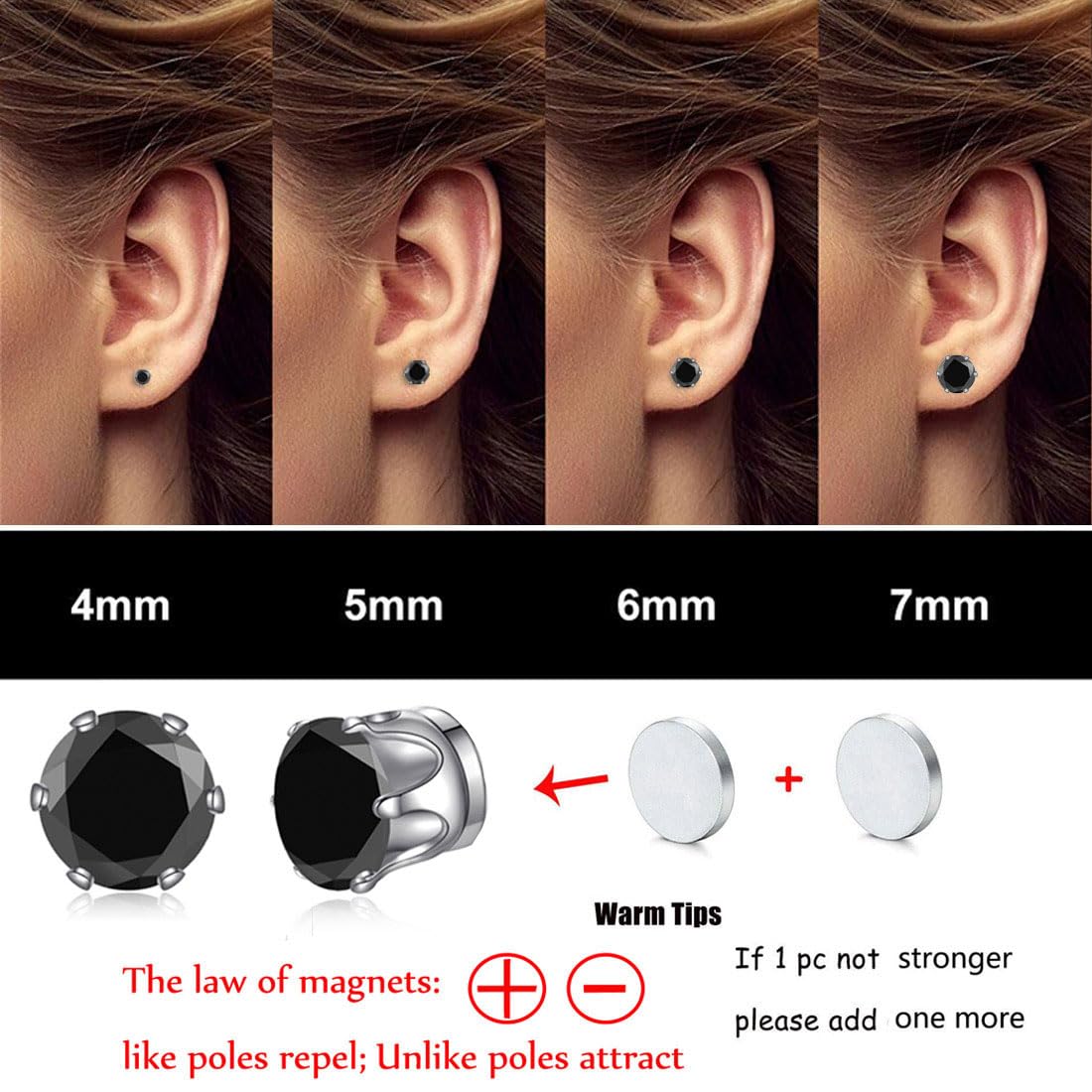 Spiritlele 12 Pairs Green Small Big Cubic Zirconia Magnetic Earrings Clip on Non Piercing Earrings Set Unisex 4MM-7MM
