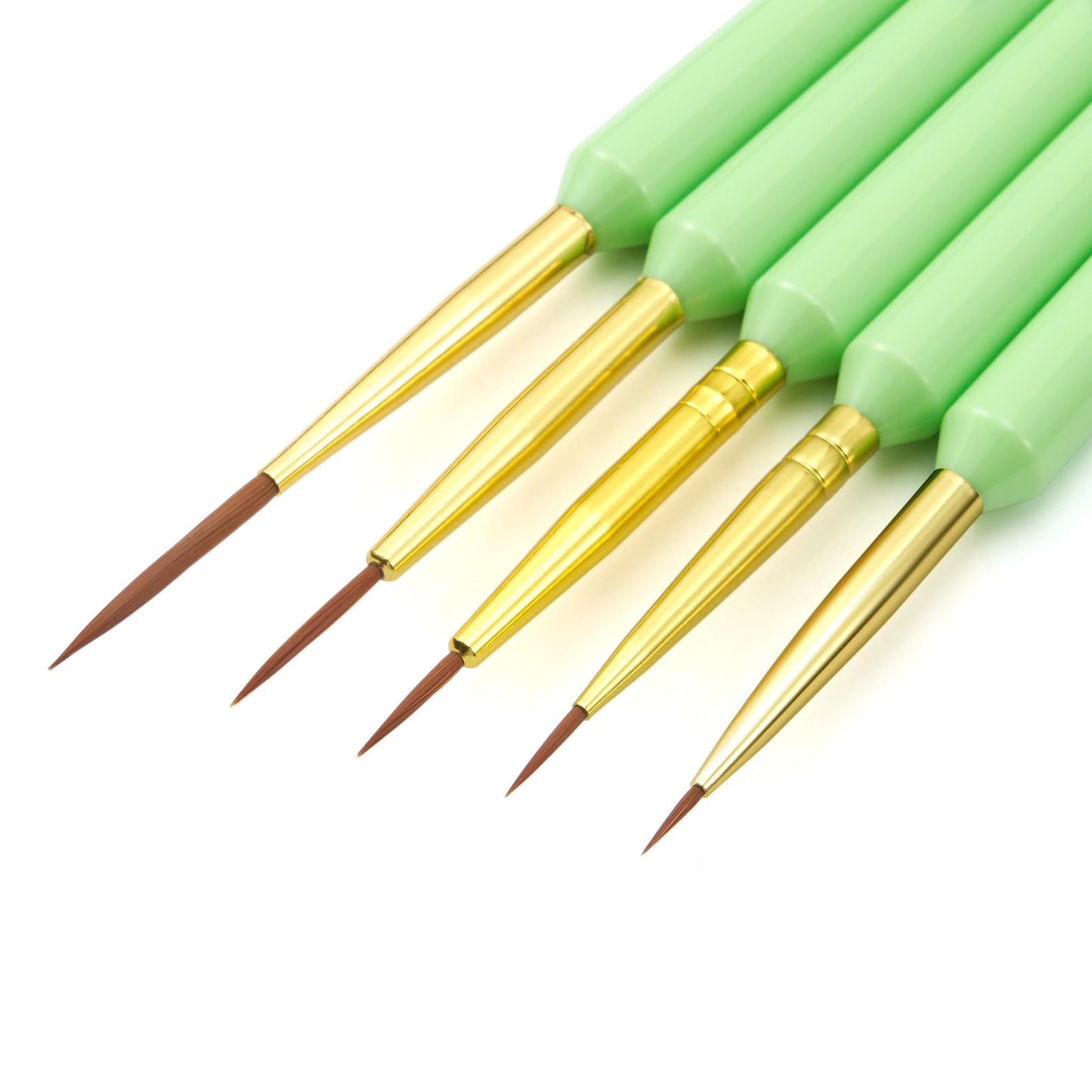 Nail Brush Set for Nail Art Liner Brushes,GSWOI 5Pcs Thin Liner Striping Brush for Nails Gel Polish Painting Designs Elongated Lines -Sizes 7/9/11/15/22mm(Green)
