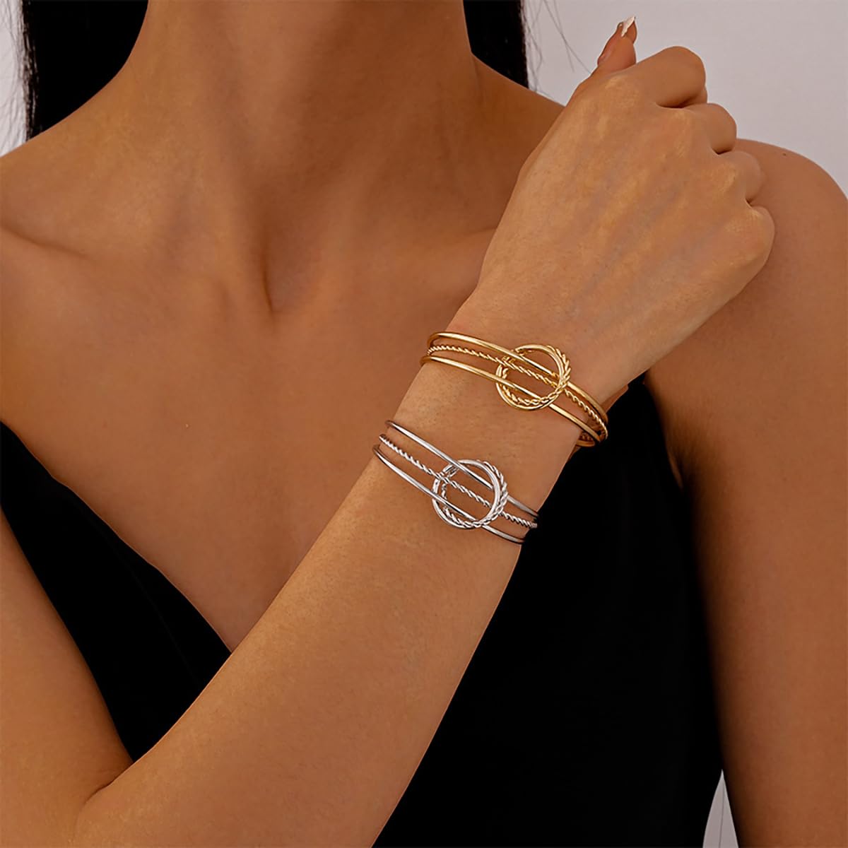 MOEEIJEW Chunky Cuff Bracelets for Women Gold/Silver Cuffs Bangle Hollow Out Adjustable Bracelets Punk Vintage Jewelry (Gold A)