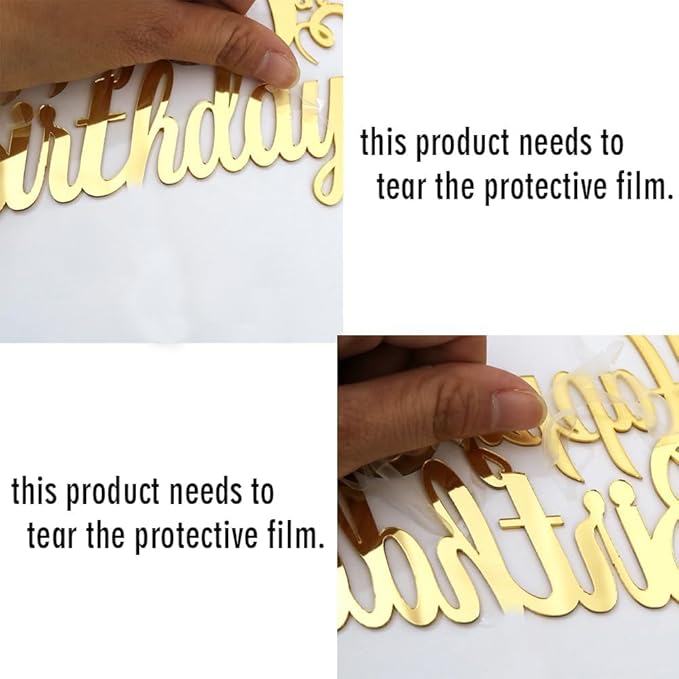 Gold Mirrored Happy Birthday Side Cake Topper
