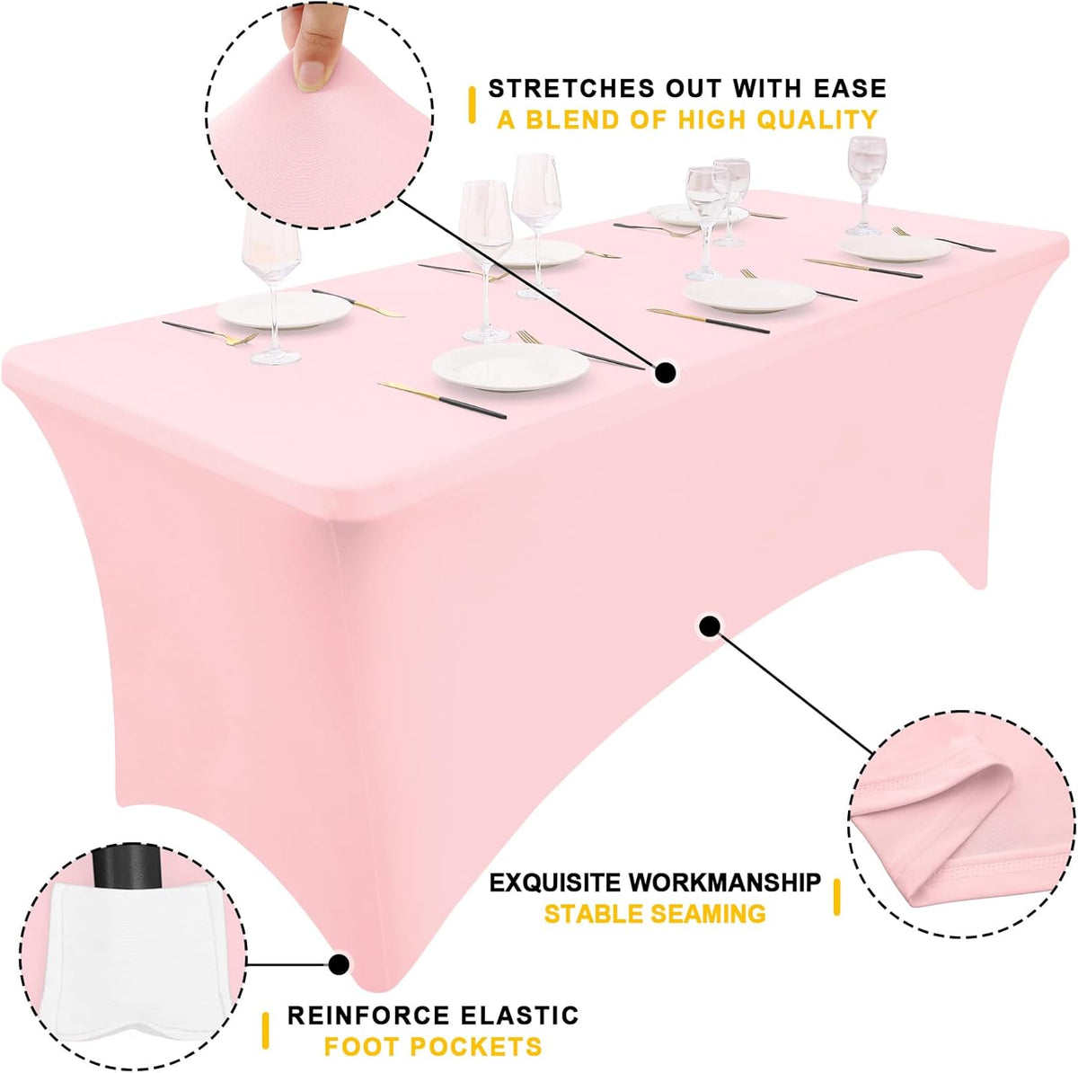 Smiry 2 Pack Spandex Table Cloth 4FT, Elastic Fitted Stretch Tablecloths for Rectangle Tables, Washable Table Cover for Outdoor, Wedding, Banquet & Parties (Pink, 48Lx30Wx30H Inch)