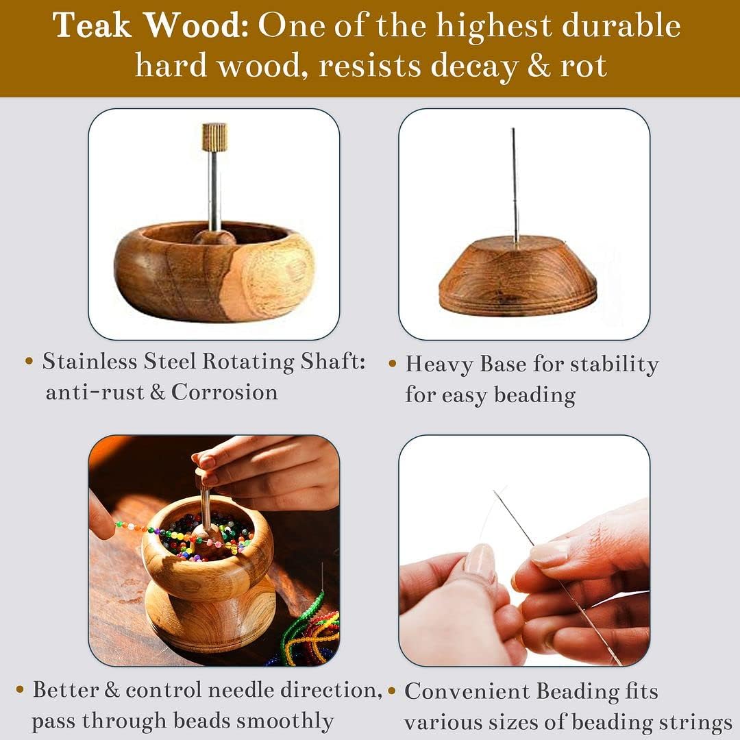 Shop LC Seed Bead Spinner for Bracelet Making Kit - Clay Beads Spinner with Big Eye Beading Needle and 3 Meter Long Thread Wooden Crafting Valentines Day Gifts for Womens - Teak Wood