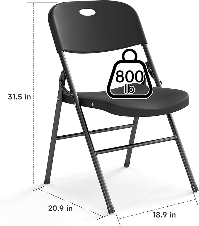 70 Pack Folding Chair, 800 Weight Limit Heavy Duty Plastic Folding Chair Portable Seating for Indoor Outdoor Events, Wedding, Party, Restaurant, Meeting Room Black