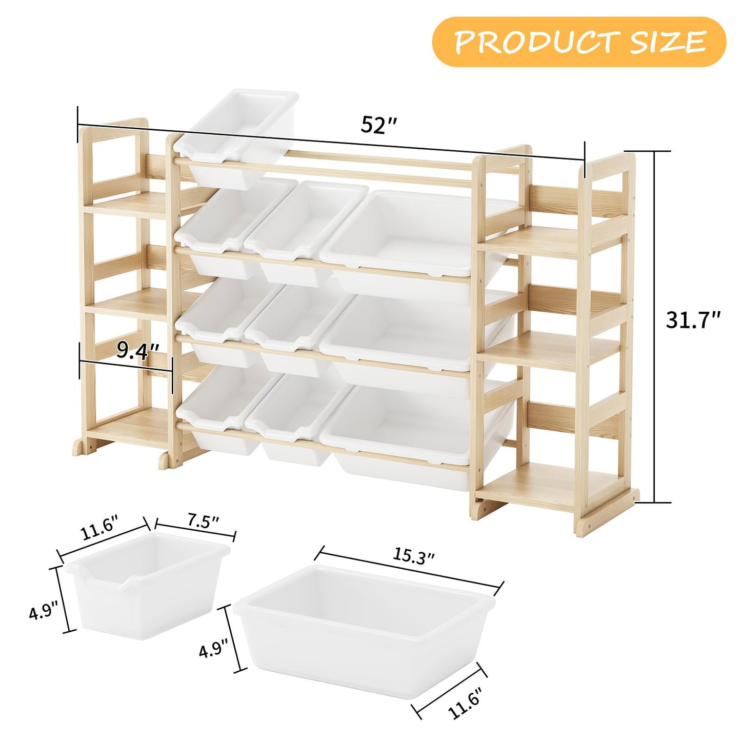 EXPERLAM Extra Large Toy Storage - Toy Storage Organizer, Wooden Toy Organizer with 6 Side Shelves and 12 Bins, 3-in-1 Bookshelf for Kids Rooms, Playroom, Nursery, White