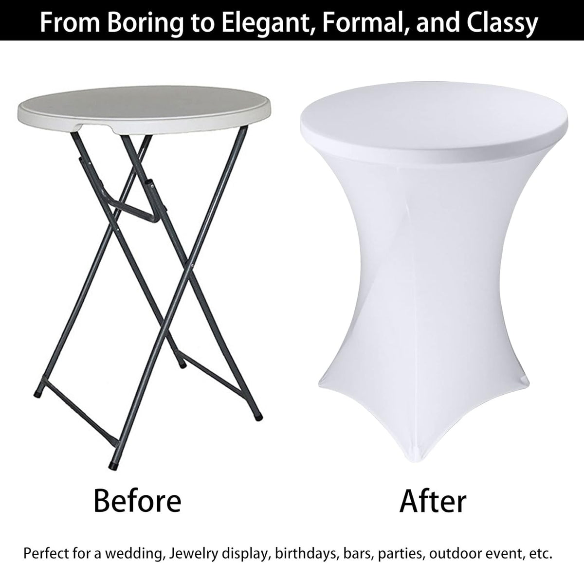 12 Pack Cocktail Spandex Tablecloth 32"x43" Cocktail Table Cover Fitted for High Top Round Table for Bar Wedding Birthday Party Banquet (White)