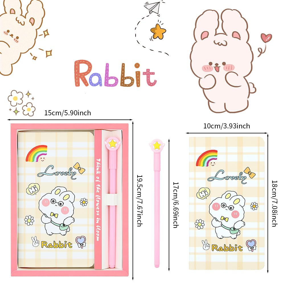 2 in 1 Rabbit Stationery Gift Box Set Includes 1 Pcs Rabbit Bunny Notebook Pocket Journal Hardcover Writing Notepad Diary and 1 Pcs Pen Gift for Birthday Christmas Kids Study Office School Supplies