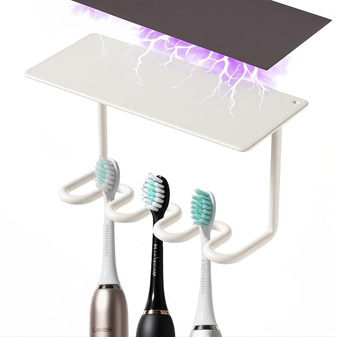Wall Mount Toothbrush Holder for Shower Metal Toothbrush Stand (Innovative Magnetic Fixation Design), Wallmount 3/5 Slots Bathroom Cabinet Accessories Organizer (3 Slots)