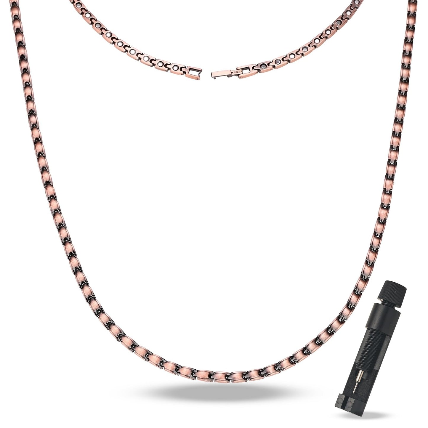 MagEnergy Copper Necklace for Men Women, Magnetic Necklace with 3500 Gauss Ultra Strength Neodymium Magnets, Adjustable Magnetic Jewelry with Sizing Tool (Copper-Plain)