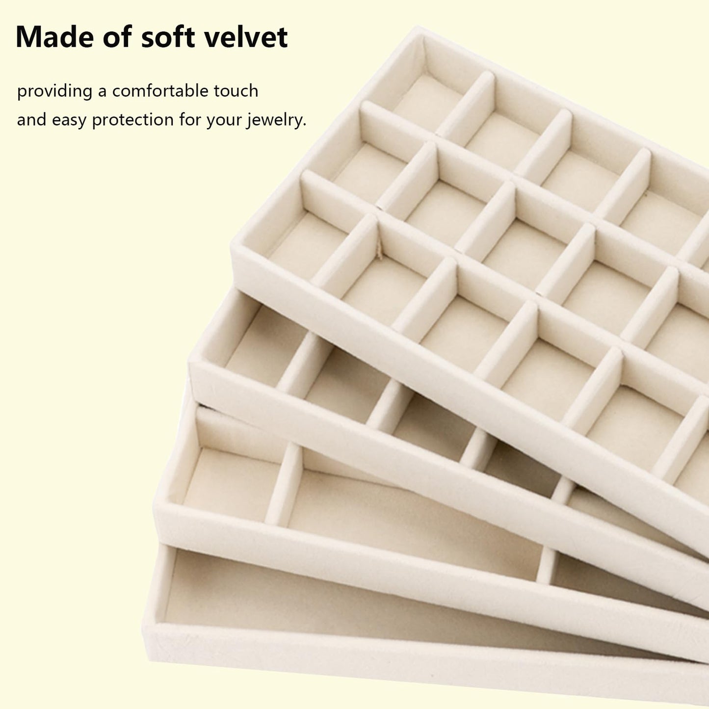 AIRZSNRY Velvet Jewelry Organizer for Drawer, Stackable Jewelry Drawer Inserts in Dresser, 8in Beige Storage Display Case for Rings Stud Necklaces Accessories, Set of 12