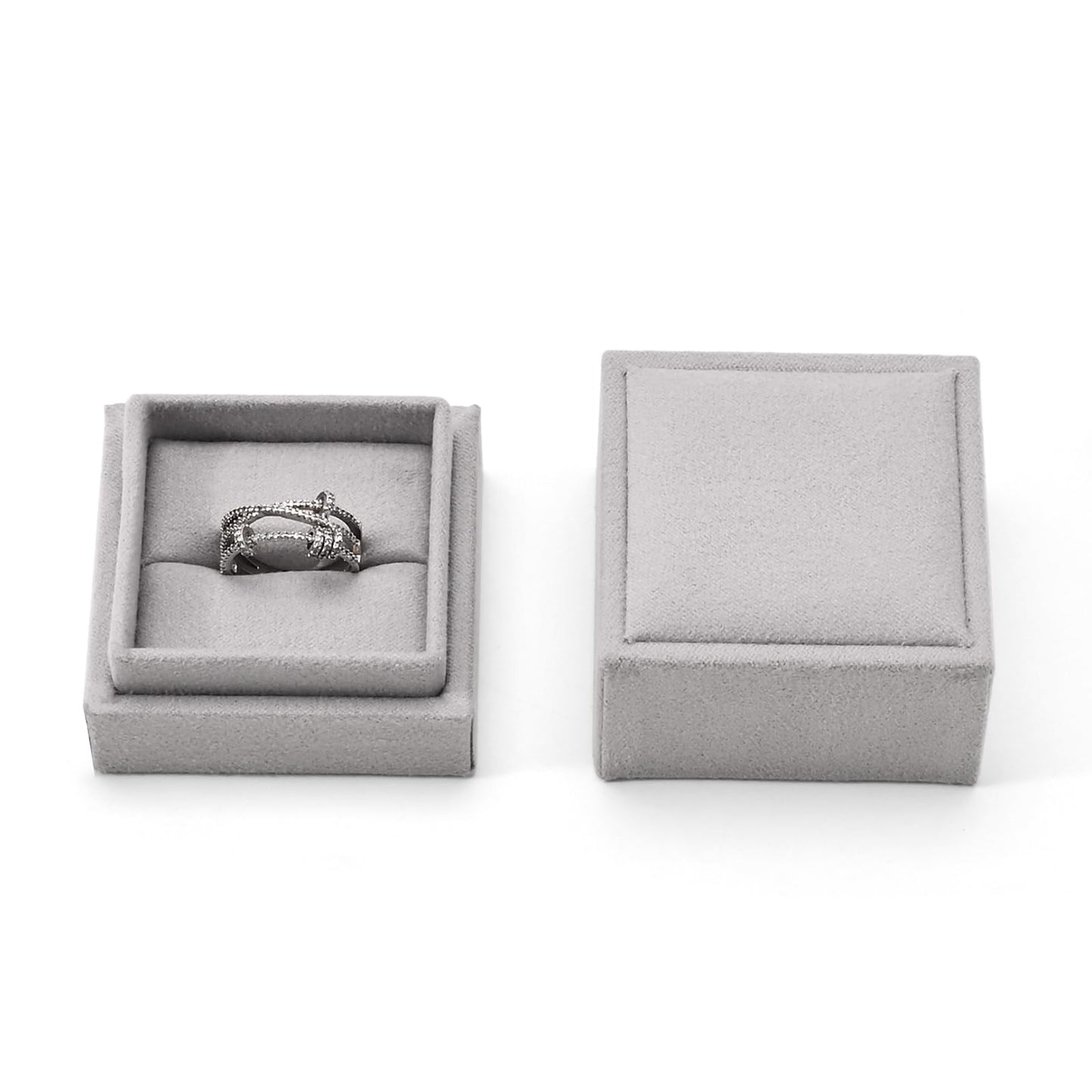 Papten Velvet Ring Gift Box with Outer Packaging Box, Included Blank Greeting Card, Perfect for Wedding Proposal Engagement (Grey)