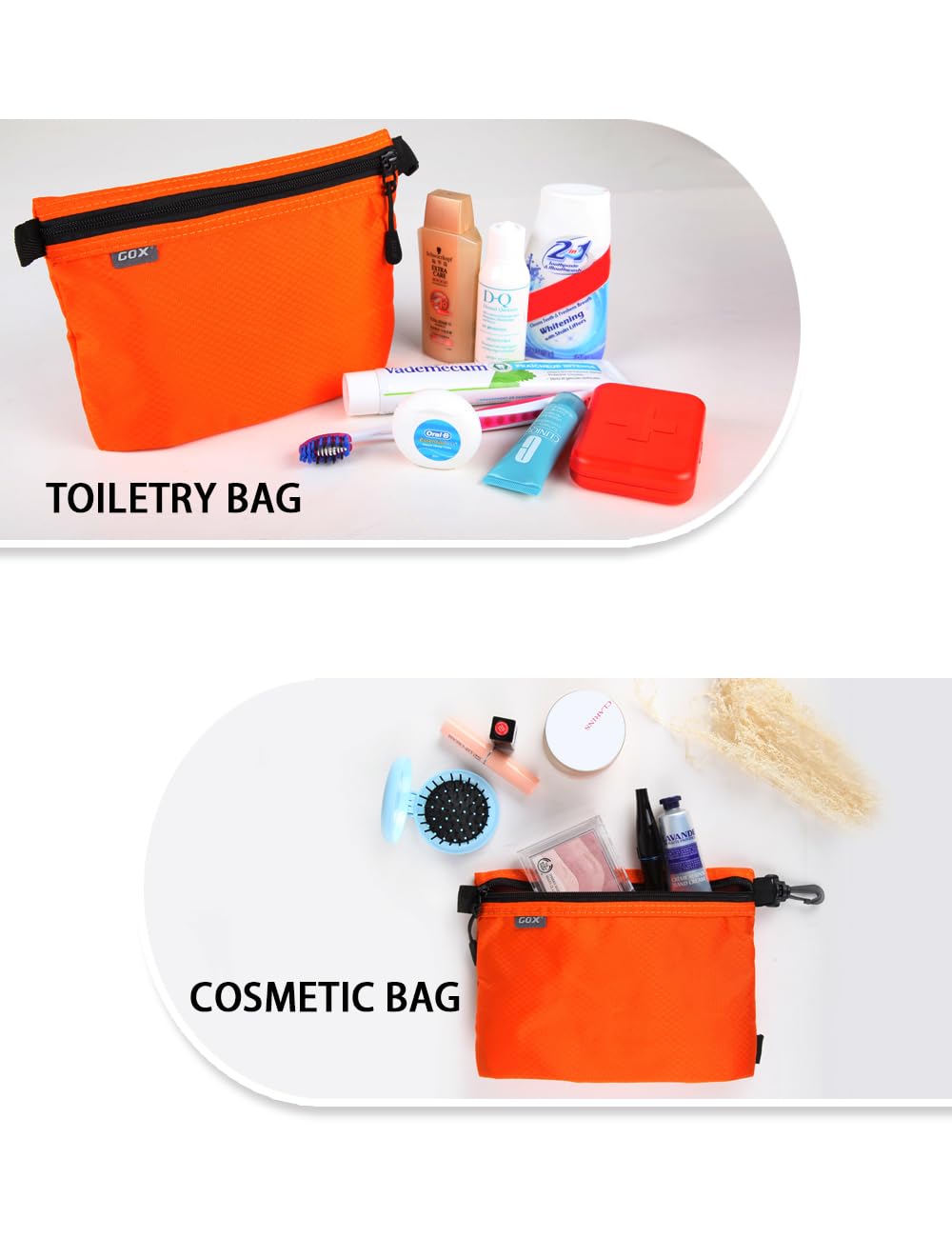 GOX Small Toiletry Bag for Men Bulk Cosmetic Bag Dopp Kit Carry On Zipper Pouch Organization Nylon Small Packing Sack Water Repellent(Orange)