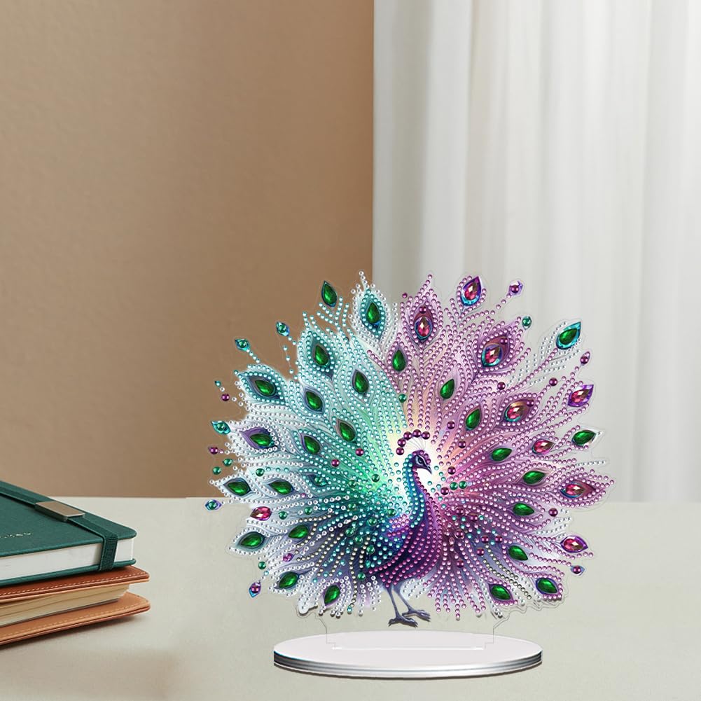 Sulunmo Diamond Art Kits for Adults - Acrylic Diamond Painting Ornaments, DIY 5D Diamond Art Statues Diamond Dots Sculpture with Special Shaped Drills(Peacock-66)