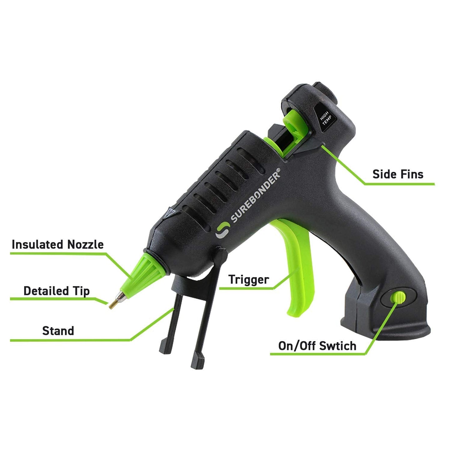 Surebonder Mini Hot Glue Gun with Fine Tip Nozzle - 20W High Temp Detail Tip Glue Gun for Crafts, DIY, & Repairs, Uses 7/16" Mini Glue Sticks